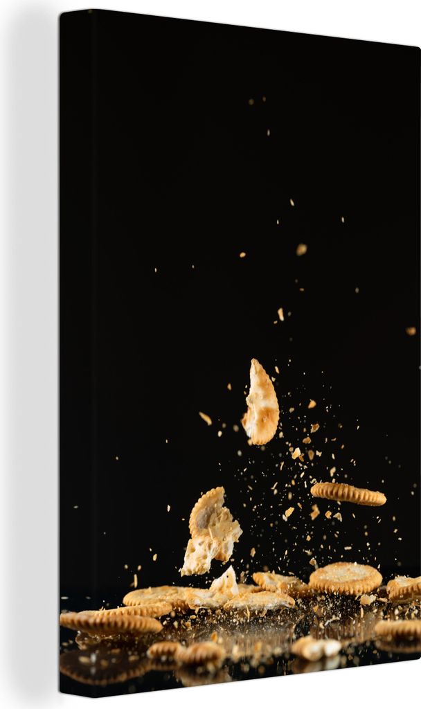 OneMillionCanvasses - Leinwandbilder - 90x140 cm, Fallende Kekse auf schwarzem Hintergrund, Wandbilder Kunstdruck Wanddekoration - Wandschmucke -...