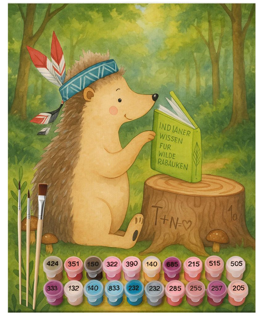 Mr. & Mrs. Panda Malen nach Zahlen Igel Federschmuck Design 40 x 50 cm Ohne Rahmen - Weiß - Geschenk, DIY, Leinwand, malerei, set, Abenteuer, Indi...