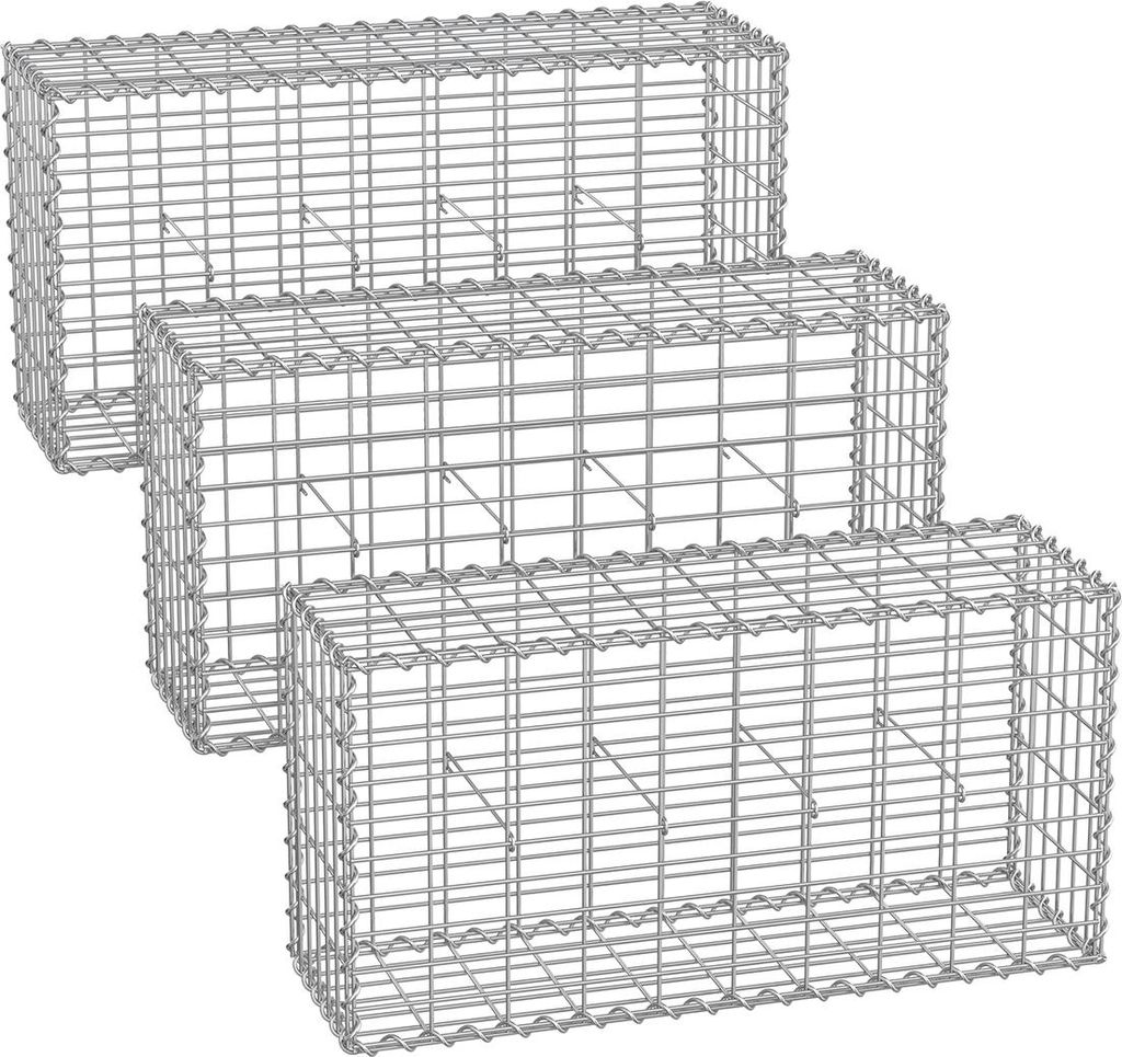 Gabionenkörbe mit 5 x 10 cm Maschenweite, 3er-Set, silber