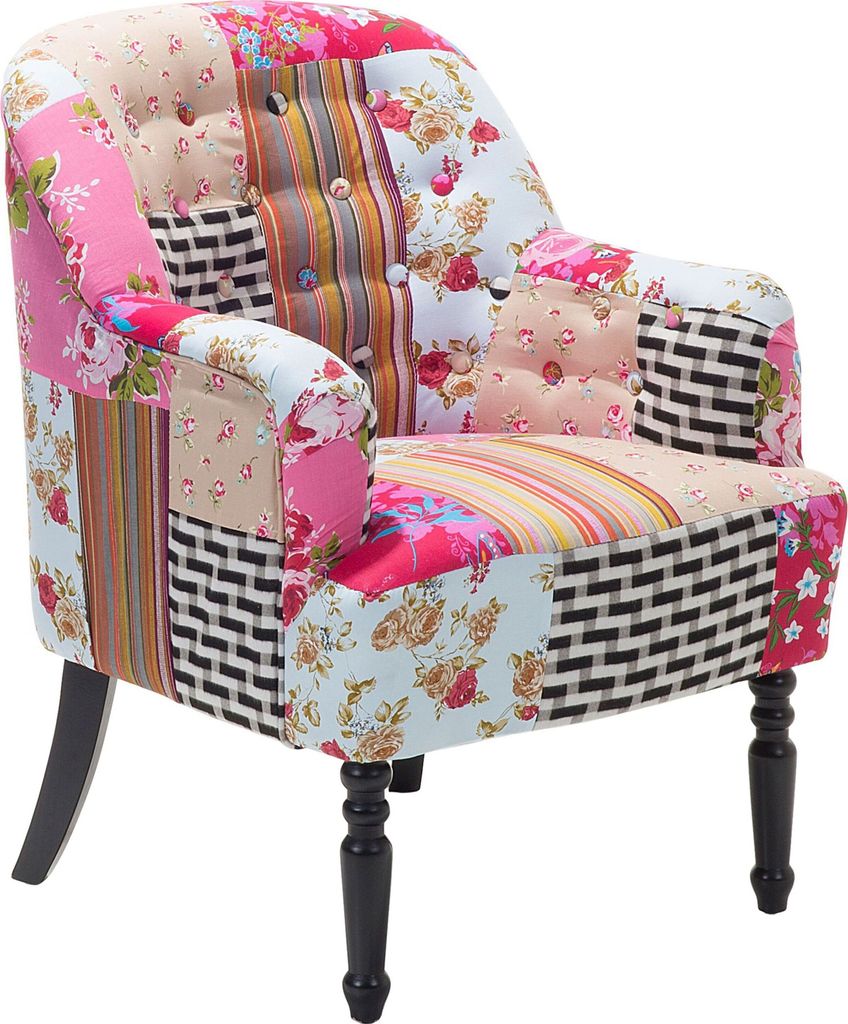 BELIANI Sessel Rosa Patchwork Polsterbezug Birkenholz Dekorative Rückenlehne und Füße Retro-Stil