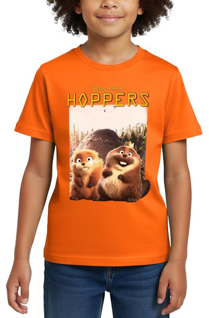 Spreadshirt Hoppers King George Mit Mabel Beaver & Schriftzug Kinder T-Shirt, 110/116 (5-6 Jahre), Orange