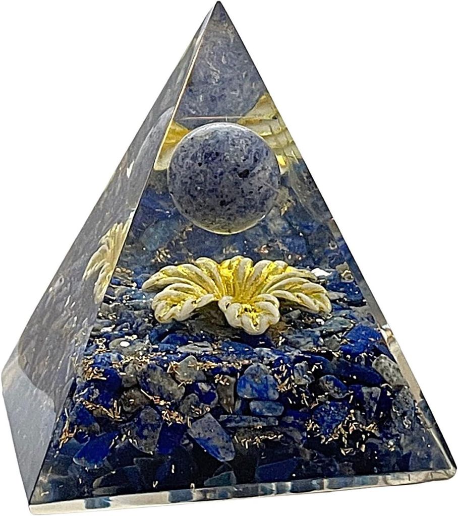 CHONIT Orgonit Pyramide Blume Blau Gelb Sodalith Kugel 7,5 Produktbild 