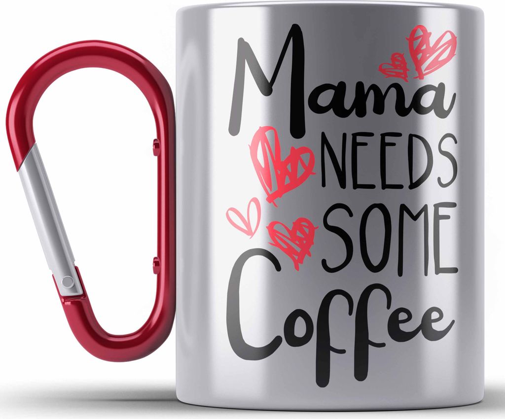 Trendation - Mama Edelstahl Tasse Karabiner mit Spruch Geschenk Muttertag von Tochter Sohn Mutter Karabiner Edelstahl Tasse Karabiner Edelstahl Spr...