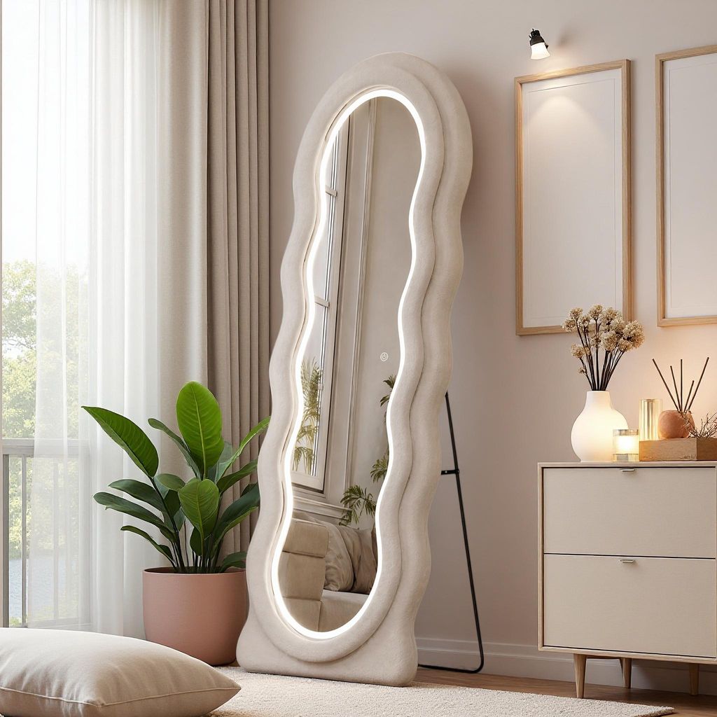 REMZETTA LED Standspiegel 150 x 45 cm, Weiß, Wellenform, Produktbild 