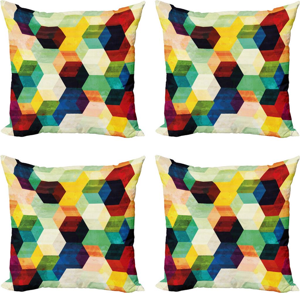 ABAKUHAUS Jahrgang Kissenbezug Set (4 Stück), Rautenmuster Grunge, Moderner Doppelseitiger Digitaldruck, 60 cm x 60 cm, Mehrfarbig