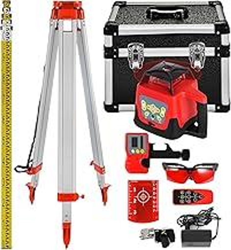 VEVOR Professional Rotationslaser max. Arbeitsbereich 500 m rot, Linienlaser 360 Grad Laser höhenmesser Wasser- und staubdicht Außenbereich Arbei...