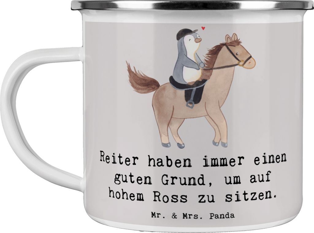 Mr. & Mrs. Panda Emaille Tasse Reitsport Stolz - Grau Pastell - Geschenk, Geländereiten, humor, Pferdesport, Sportler, Kaffeepott, Eigenheiten, be...