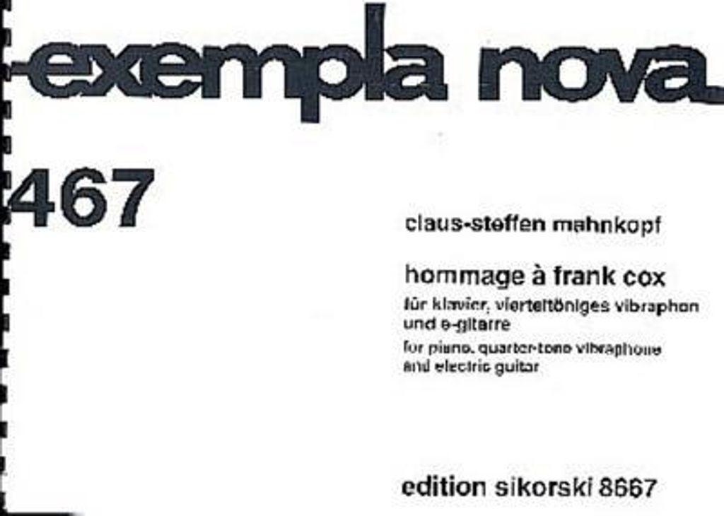 Hommage à Frank Coxfür vierteltöniges Vibraphon, E-Gitarre und Klavier