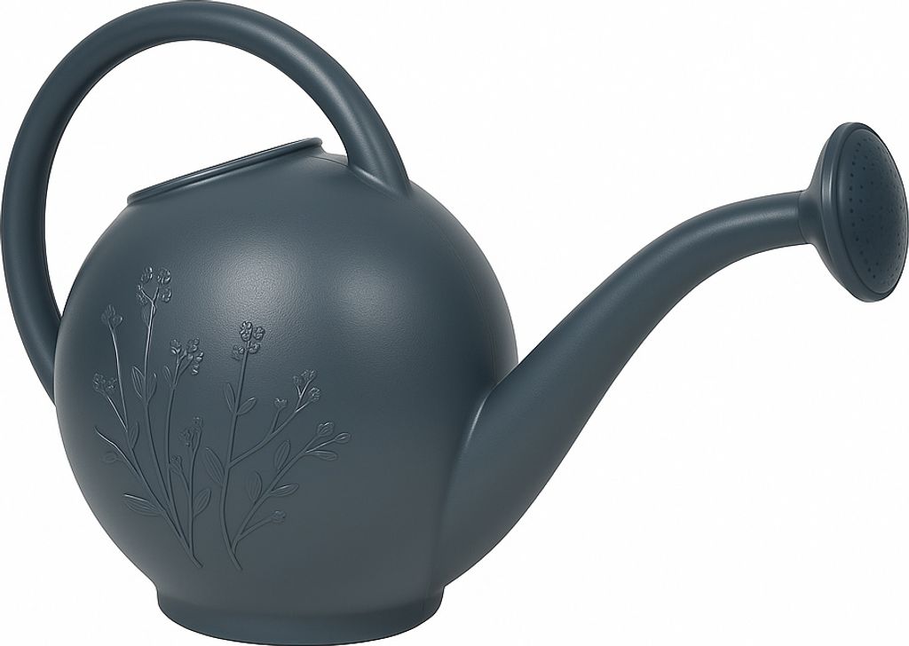 Decoris Gießkanne 8 Liter – Dunkelgrau – Kunststoff – Mit abnehmbarem Brausekopf – 52 x 21 x 38 cm – Blumendekor – Für Garten und Zim...