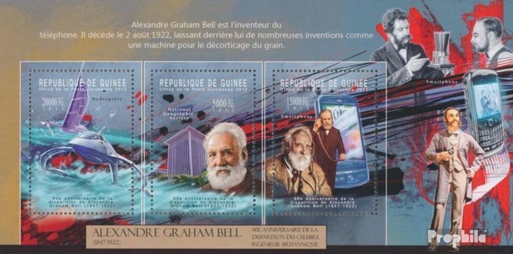 Briefmarken Guinea 2012 Mi 9332-9334 Kleinbogen (kompl. Ausgabe) postfrisch Alexander Graham Bell (1847-1922)