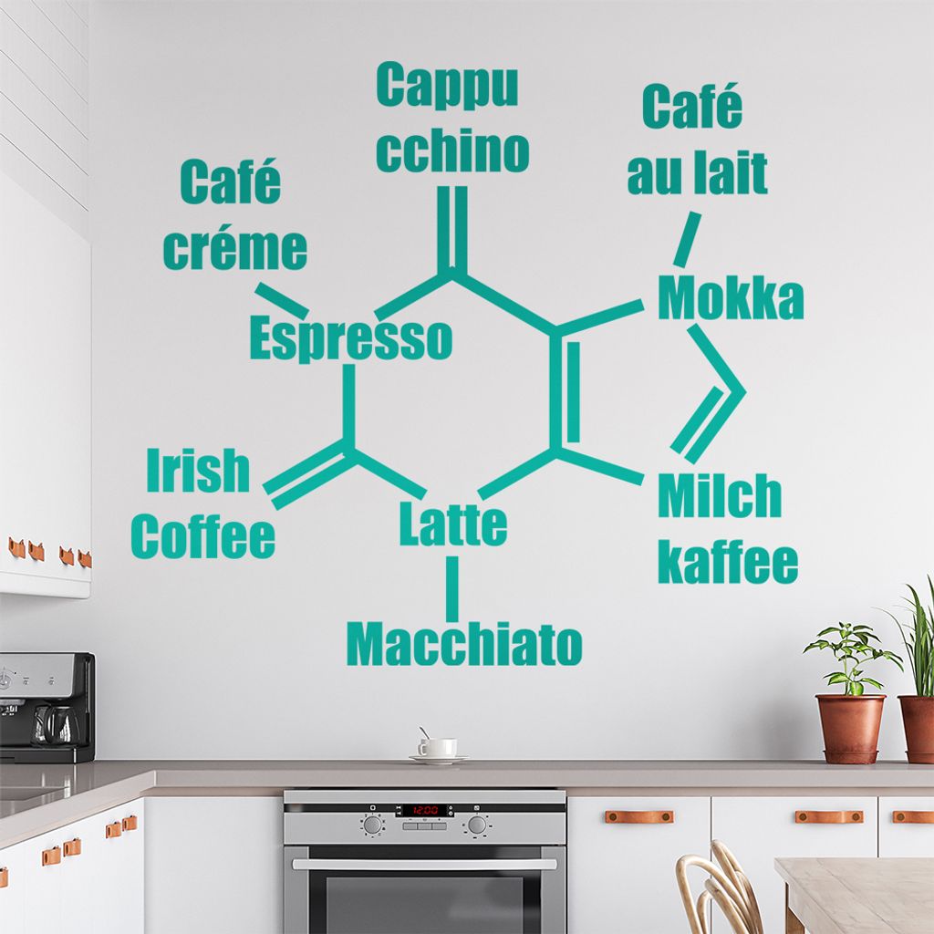 Kaffeesorten Formel Wandtattoo in 6 Größen - Wandaufkleber Wall Sticker - Dekoration, Küche, Wohnzimmer, Schlafzimmer, Badezimmer