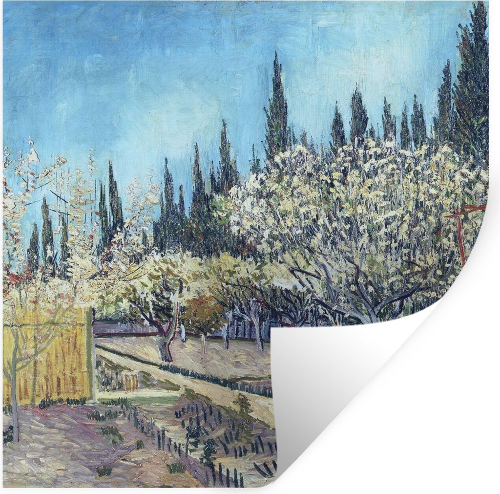 MuchoWow Wandtattoo Wandsticker Wandaufkleber Obstgarten vor Zypressen - Vincent van Gogh 30x30 cm Selbstklebend und Repositionierbar - Repositio...