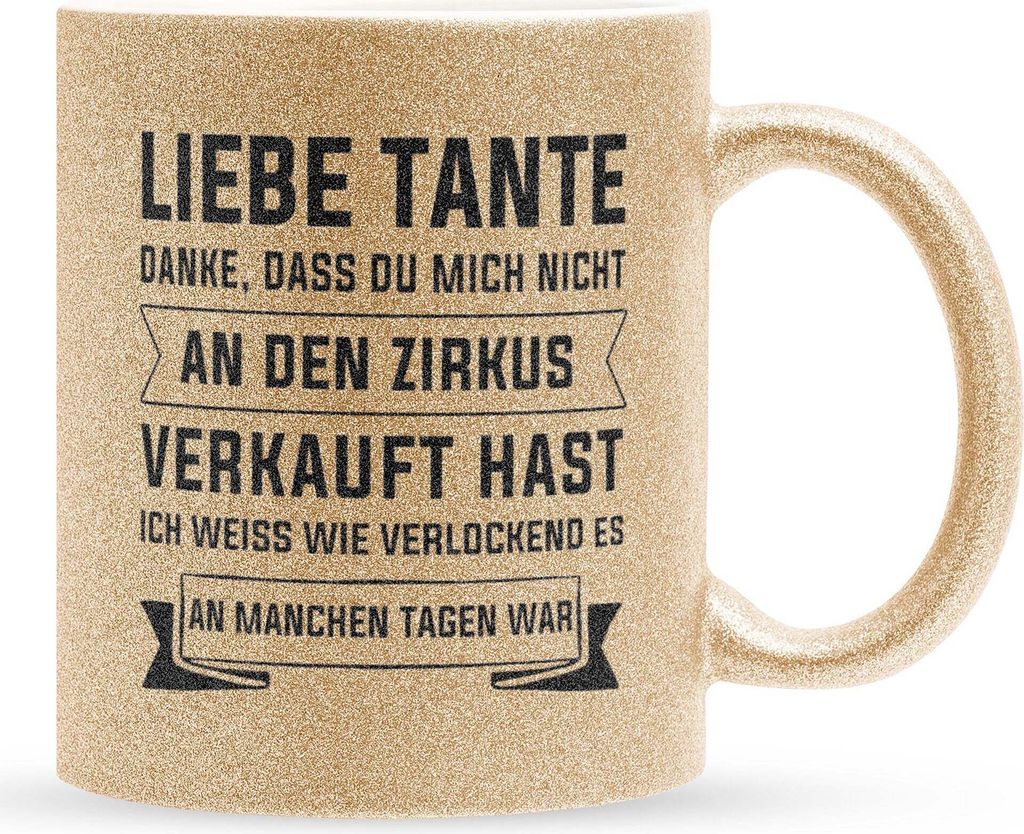 22Feels Glitzertasse Gold Beste Tante Geschenk Geburtstag Spruch Weihnachten Kaffeetasse Frauen Muttertag Haferl Geschenkidee Bürotasse