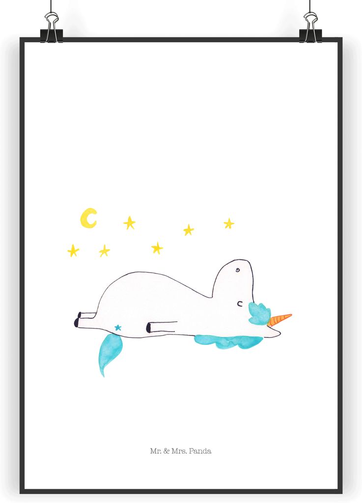 Mr. & Mrs. Panda Bild Einhorn Sternenhimmel DIN A4 - Weiß - Geschenk, drucke, Verrückt, Unicorn, Wandbild, Einhörner, Sterne, Wanddekoration, Pl...