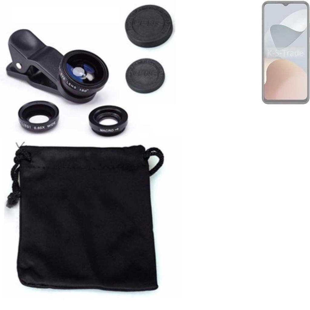K-S-Trade Smartphone Kamera Linsen Set Kompatibel mit ZTE Blade A54 3in1 Clip-On Kamera Adapter Macro Weitwinkel FishEye Fischauge Objektiv Linse