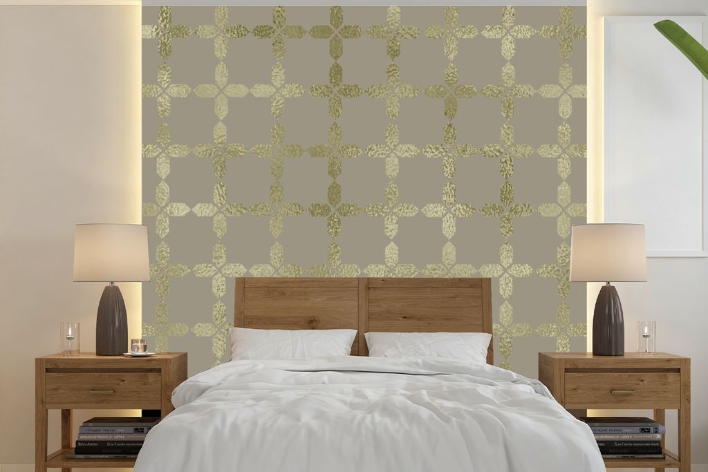 MuchoWow Fototapete für Wohnzimmer oder Schlafzimmer Wandtapete Vinyl Motivtapete Muster - Luxus - Gold - 280x280 cm - Hintergrundbild