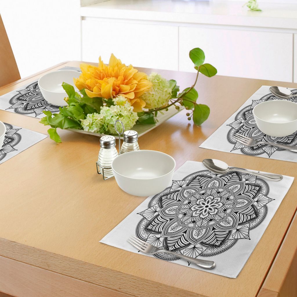ABAKUHAUS Mandala Platzmatten, Beringtes ethnisches Blumenmuster mit aufwändiger Fliese und Linien Boho Circle Art Motif, Tiscjdeco aus Farbfesten...