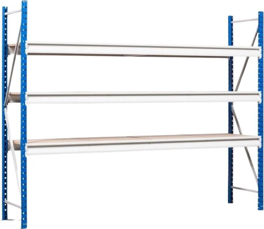 Weitspannregal MAXIMUS Pro | Grundregal | HxBxT 350x225x60cm | 5 Ebenen | Spanplatten-Fachboden | Fachlast 610kg | Lichtblau/Lichtgrau