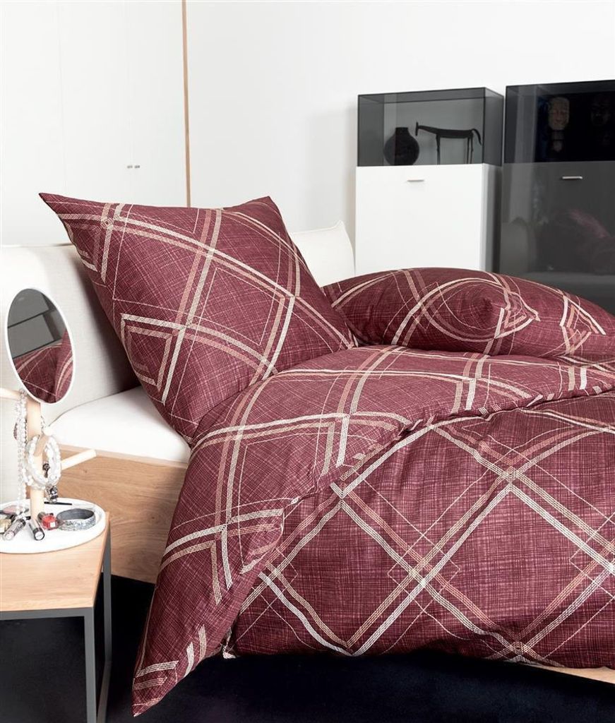 Janine Mako Satin Bettwäsche 3 teilig Bettbezug 200 x 200 cm Kopfkissenbezug 80 x 80 cm Moments 98032-01 erdrot