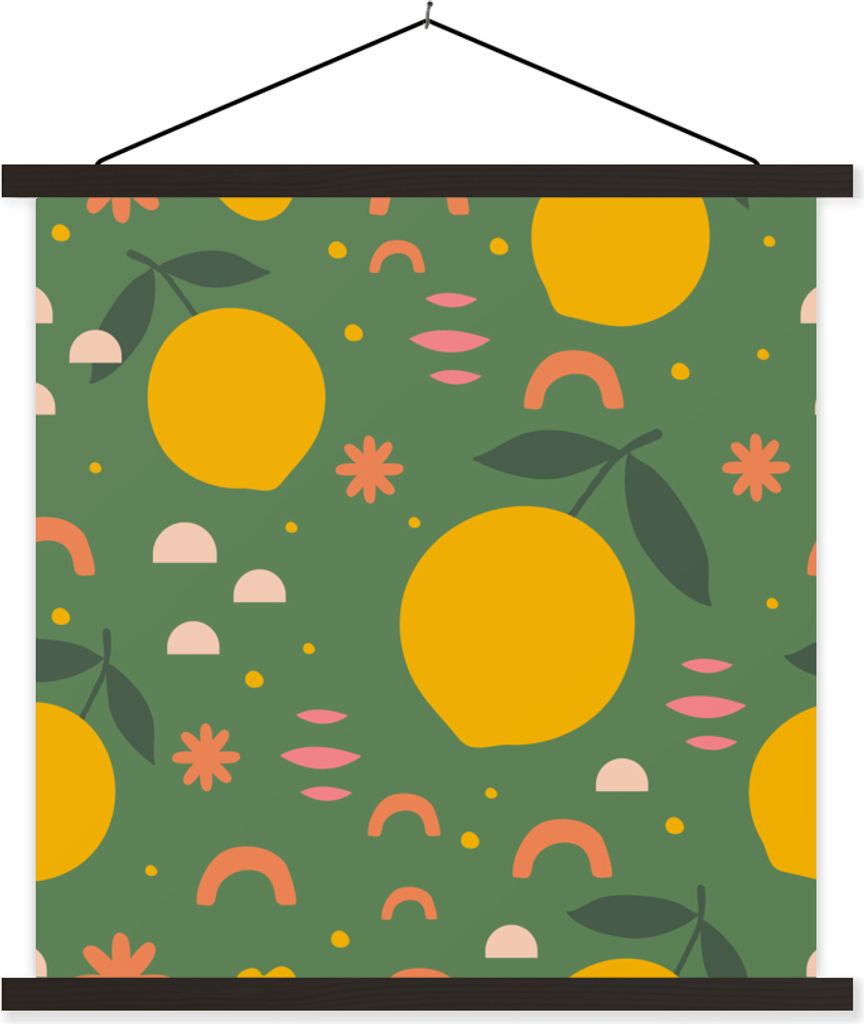 MuchoWow Textilposter Zitrone - Frucht - Rosa 60x60 cm mit schwarzem Rahmen - Posteraufhänger
