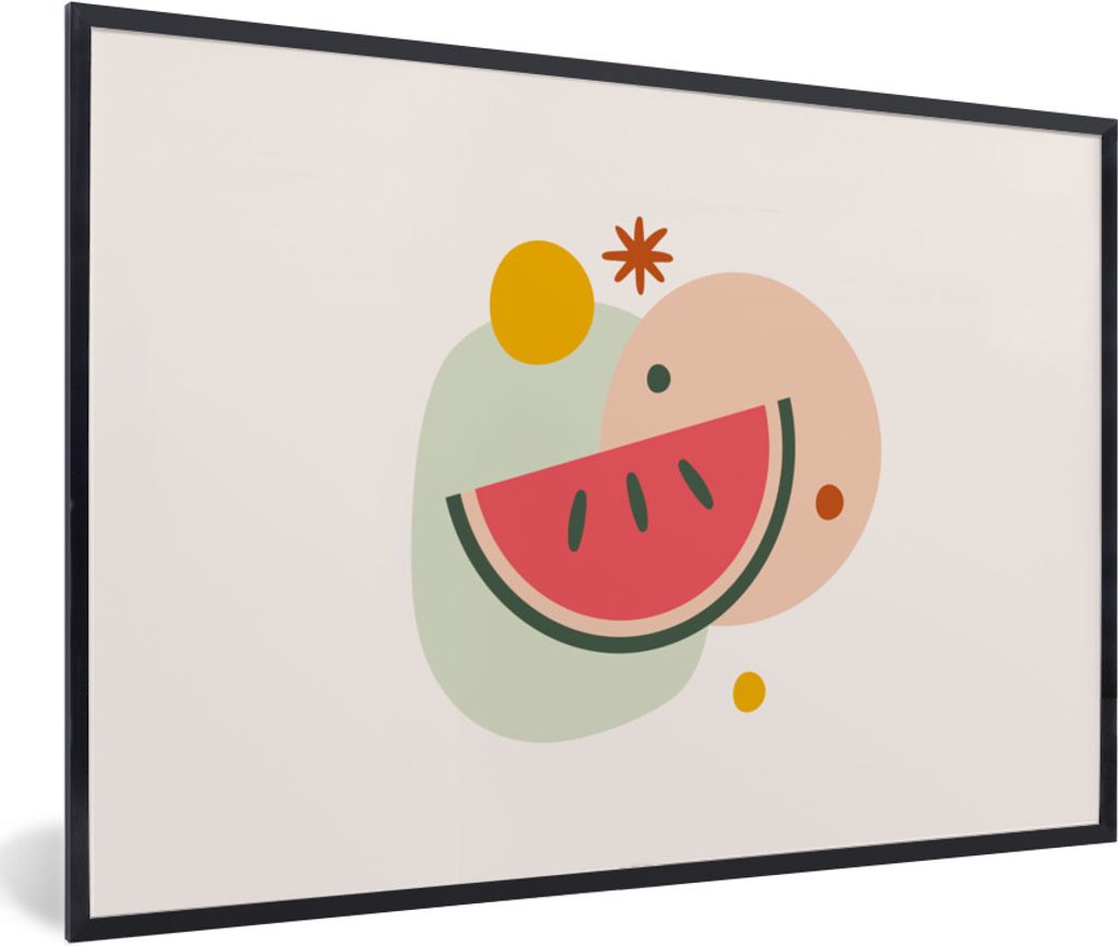 MuchoWow Gerahmtes Poster Wassermelone - Obst - Pastell 30x20 cm - Poster mit Schwarzem Bilderrahmen Wandposter Rahmen Foto Bilder - Kunstdruck -...