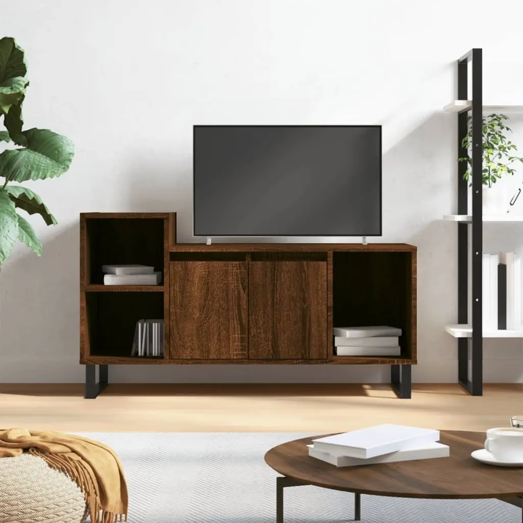 Meuble TV 100 cm Aspect Chêne Brun pour Petit Salon et Studio Moderne