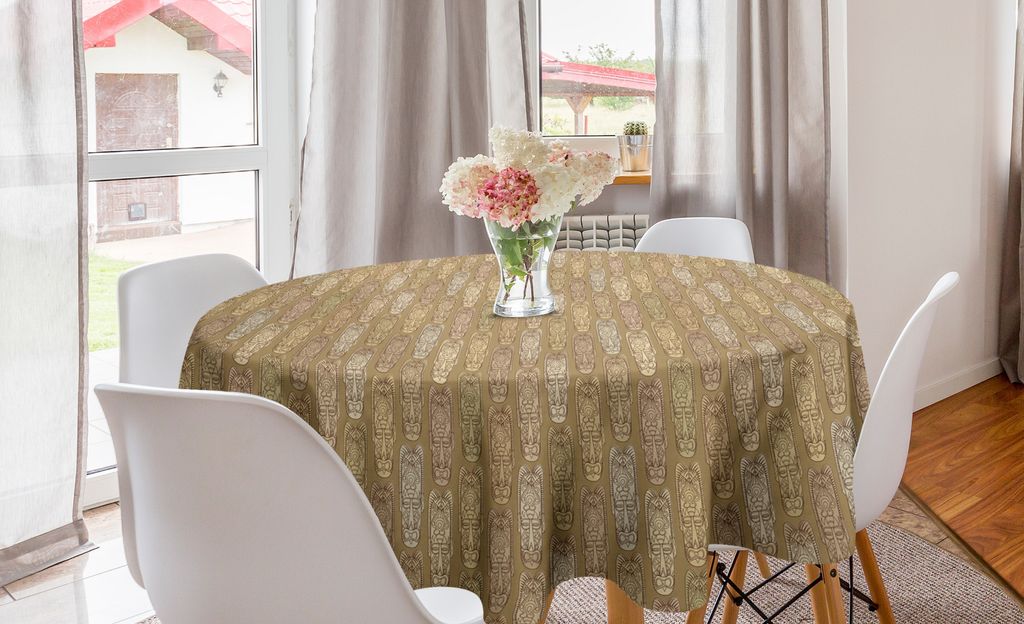 ABAKUHAUS Ethnisch Runde Tischdecke, Aboriginal Oriental, Kreis Tischdecke Abdeckung für Esszimmer Küche Dekoration, 150 cm, Camel Multicolor