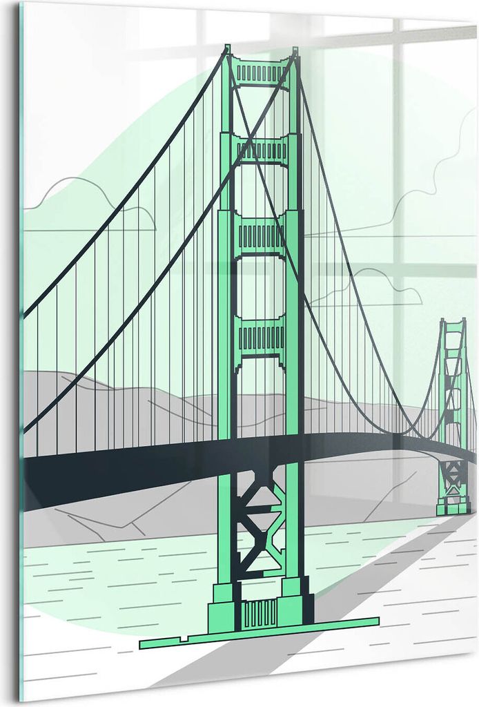 Designer Glasbild - Wandbild - Glas Bild - 70x100 cm - Zeichnung Der Golden Gate Bridge