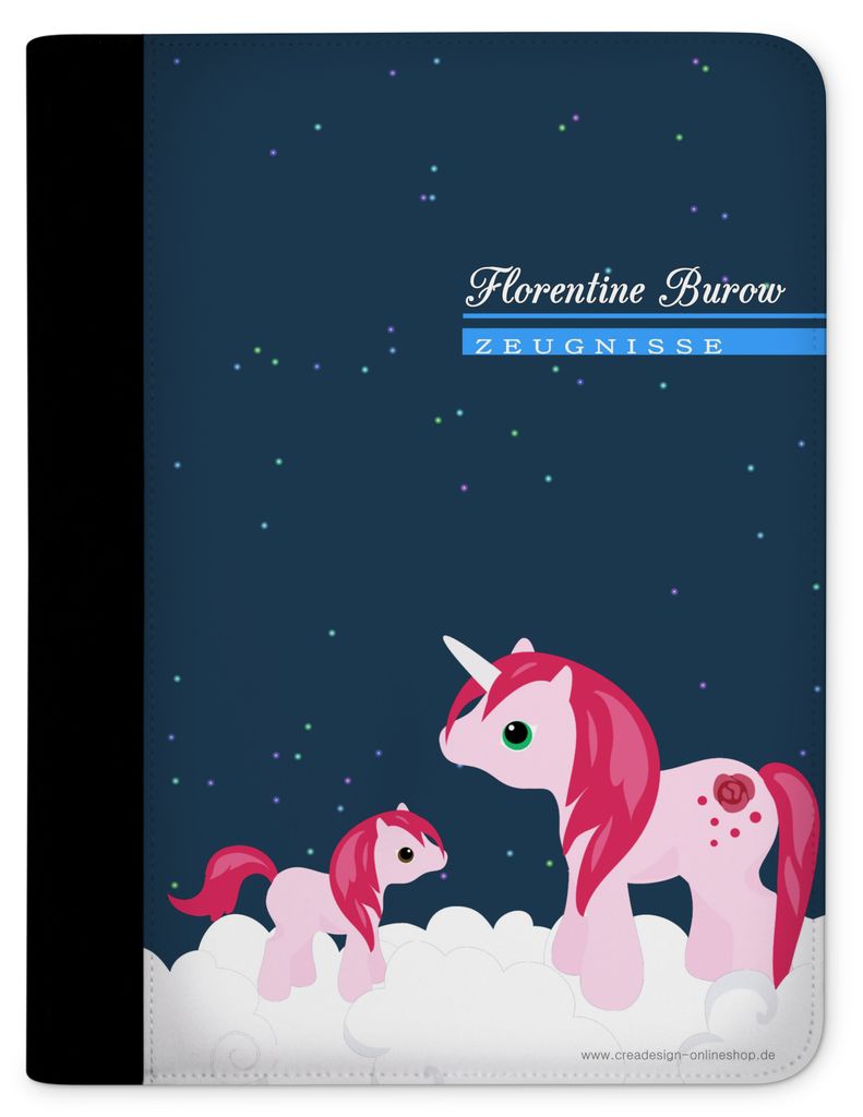 Zeugnismappe, Dokumentenmappe, Ordner A4, Einhorn mit Klarsichthüllen