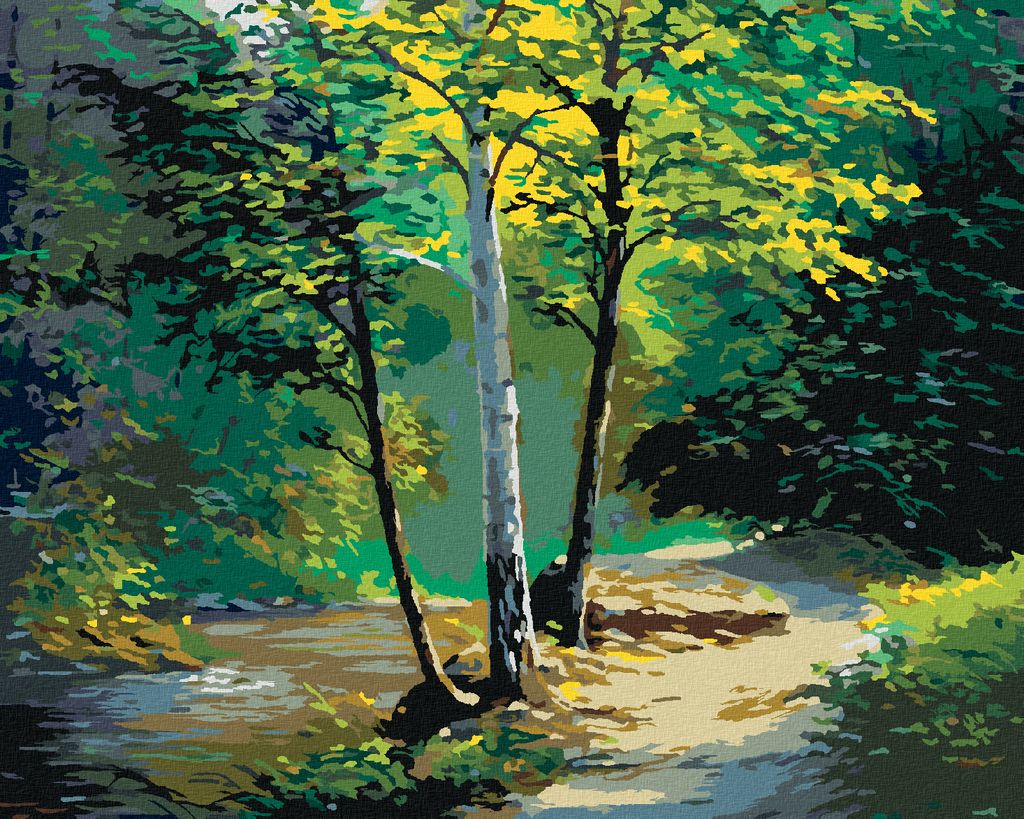 Zuty - Malen nach Zahlen - SCHÖNE BIRKE UND EIN KLEINER BACH, 40x50 cm, mit Keilrahmen (bereits gespannt)