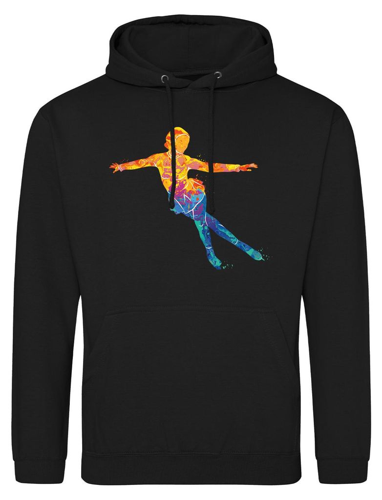 Huuraa Uni Hoodie Eiskunstlauf bunte Silhouette XL Deep Black Vegan Sweatshirt Geschenkidee