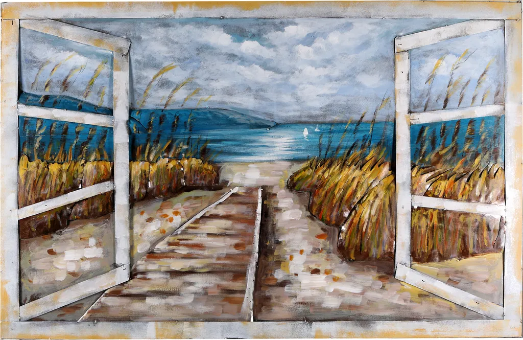 Tableau métallique moderne pour grand mur vide Vue sur la plage 3D