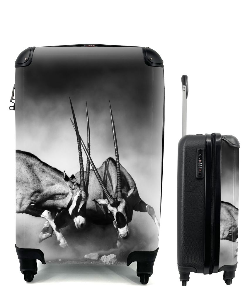 MuchoWow Koffer Handgepäck Trolley Rollkoffer Kleine Reisekoffer mit 4 Rollen - Antilope - Schwarz und weiß - Porträt - Wildtiere - Tiere - Ca...