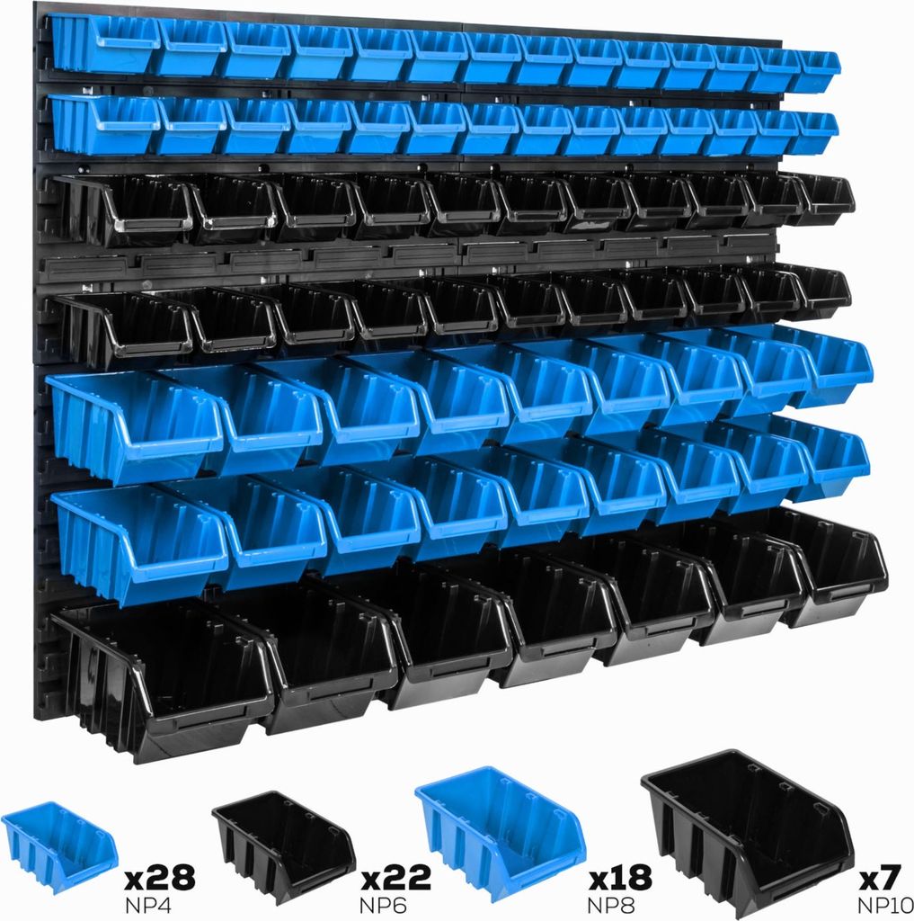 Lagersystem Wandregal 1152 x 780 mm | 75 stck. Box | Stapelboxen Schüttenregal Sichtlagerkästen | Extra Starke Wandplatten | Regal Erweiterbar | ...