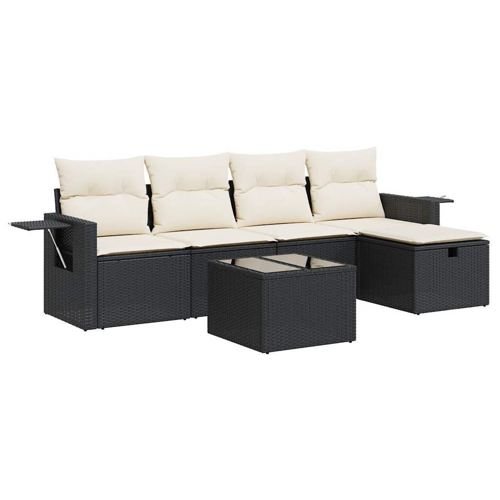 "SALE 2026" 6-tlg. Garten-Lounge-Set - elegantes Design - Sitzgruppe/Gartengarnitur - mit Kissen Schwarz Poly Rattan - Terassenmöbel DEMöbel616854