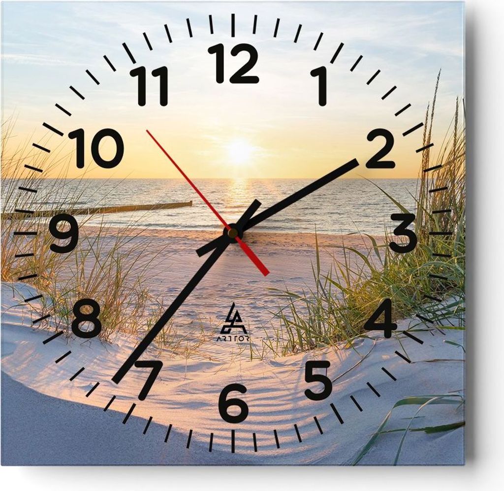 Wanduhr - Quadrat - Glasuhr - Düne Strand Meer - 30x30cm - Produktbild 