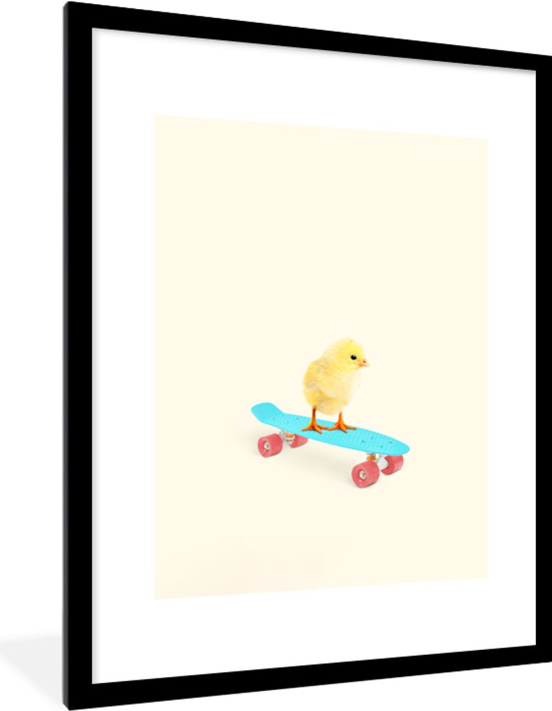 MuchoWow Gerahmtes Poster Küken - Gelb - Skateboard - Blau - Tiere 60x80 cm - Poster mit Schwarzem Bilderrahmen Wandposter Rahmen Foto Bilder - ...