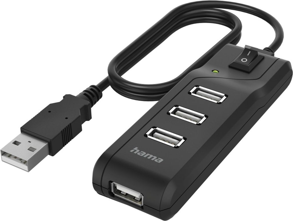 Hama USB-Hub 4 Ports, USB 2.0, Ein-/Ausschalter