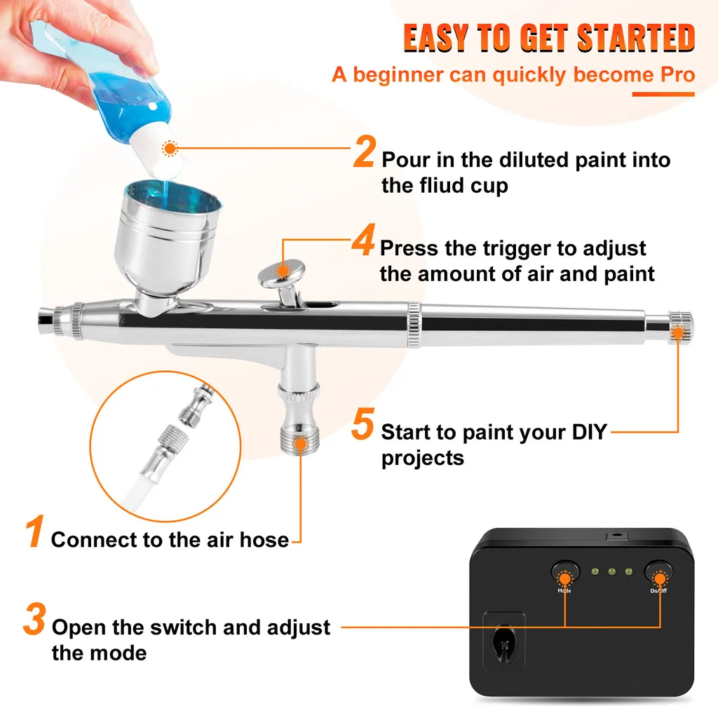 Kit aérographe par gravité multi-usage avec compresseur ultra compact - 5