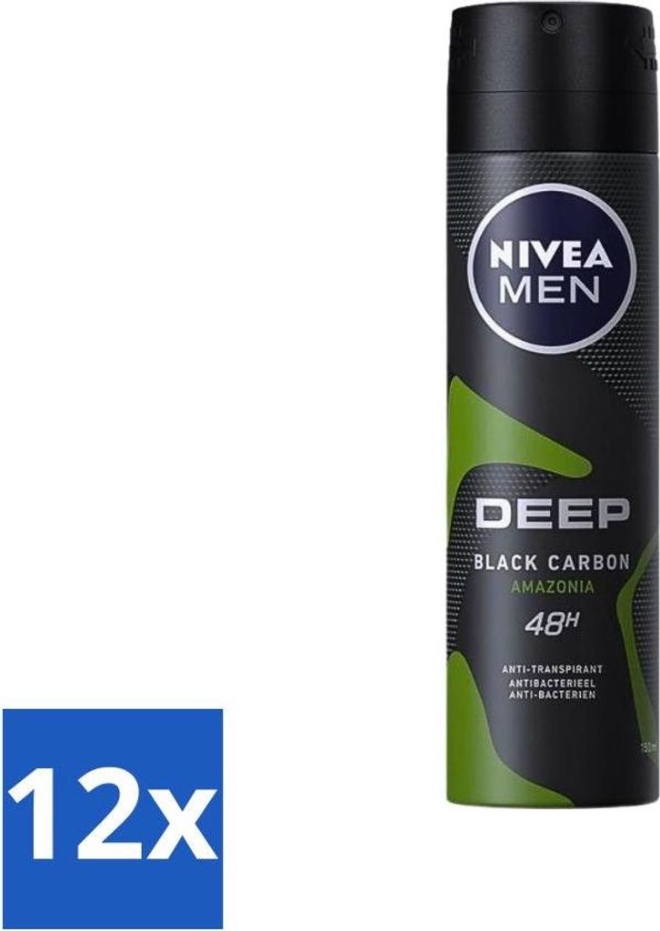 Nivea - Men - Deodorant - Spray - Deep Black Carbon Amazonia - 150 ml - Vorteilspack - 12 Stücke
