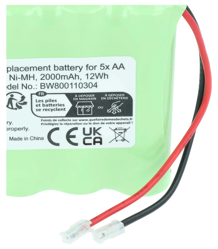 Pack 5x Piles AA 6V 2000mAh vhbw Haute Capacité NiMH pour Divers Objets - 6
