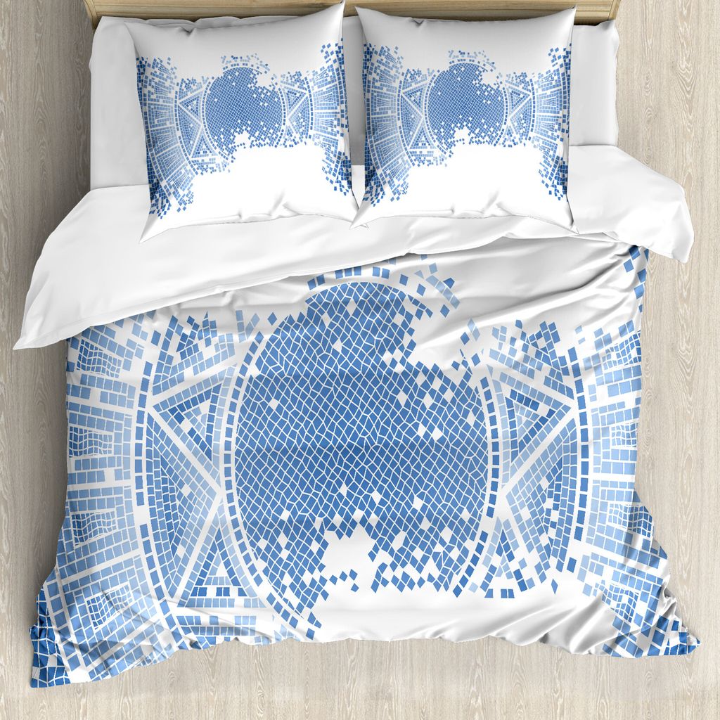 ABAKUHAUS Geometrisch Bettbezug, Alte verschlissen Mosaik, Milbensicher Allergiker geeignet mit Kissenbezügen, 155 cm x 220 cm - 80 x 80 cm, Hellblau