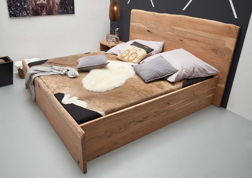 MASSIVMOEBEL24 Bett Akazie 200x200x105 natur lackiert PURE ACACIA #304