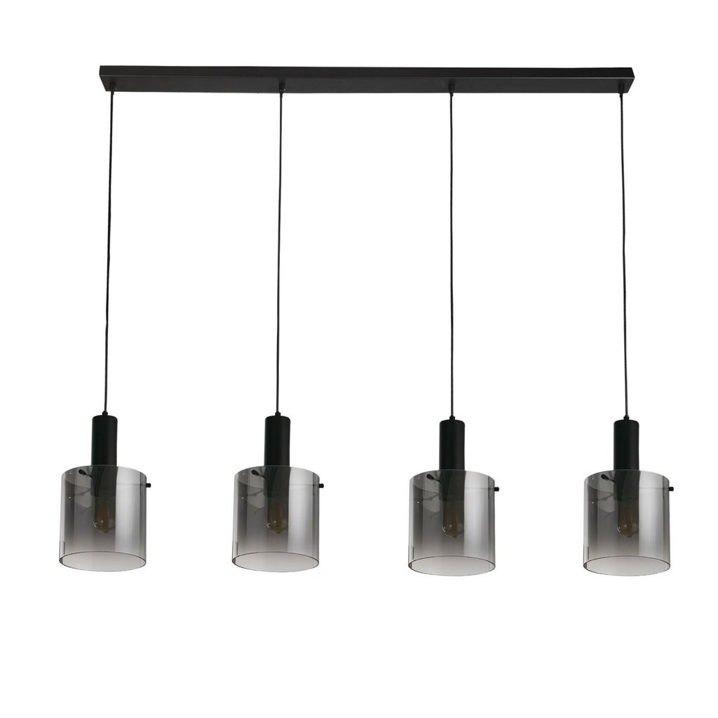 Hängeleuchte Metall Rauchglas E27 H: max. 150 cm Schwarz Rauchgrau 4-flammig länglich Retro