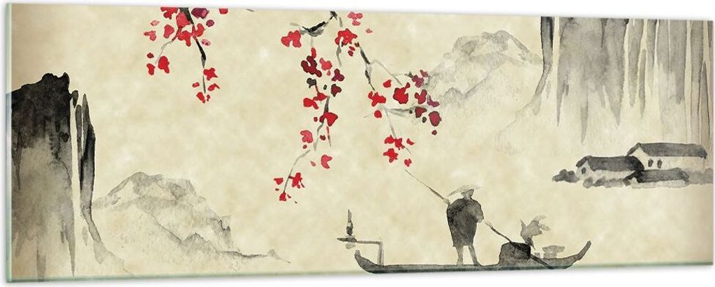 Bilder auf glas - Einteilig - Blume Kirschen Japan - 90x30cm - Glasbilder - Wandbilder - Bilder - zum Aufhängen bereit - Wanddekoration aus Glas -...