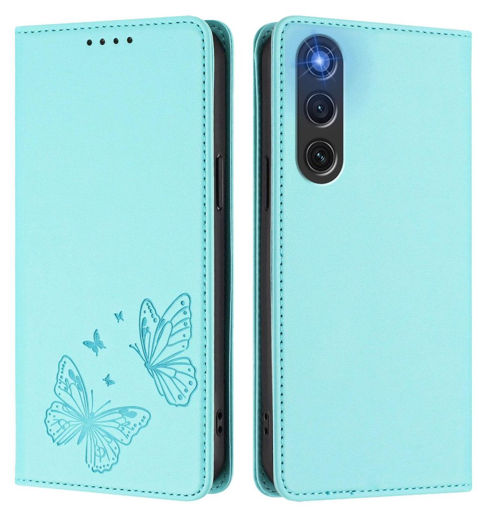 Lederhülle für ZTE nubia RedMagic 10 Air, Schmetterling Prägung Leder Brieftasche Schutzhülle mit Ständer Türkis