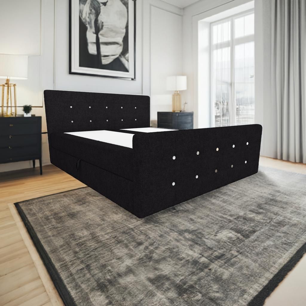 Luxus Boxspringbett Château – Schwarz, 160x200 cm, mit Bonellfederkernmatratze, gepolstert
