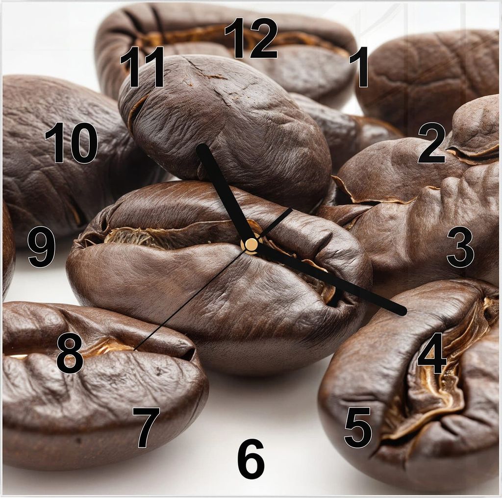 Wanduhr aus Glas mit Motiv Kaffeebohnen- 30 x 30 cm - inkl. Aufhängesystem