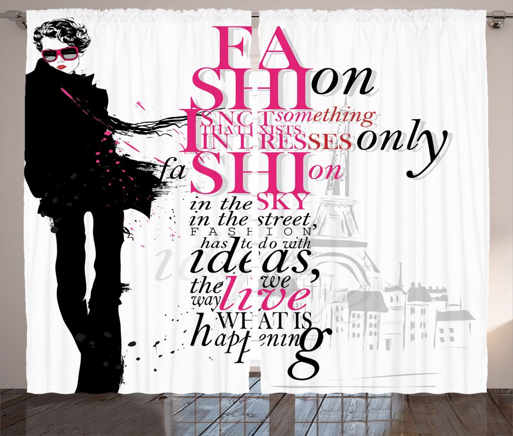 ABAKUHAUS Eiffelturm Rustikaler Vorhang, Paris Mädchen Wörter, Wohnzimmer Universalband Gardinen mit Schlaufen und Haken, 280 x 175 cm, Schwarz Rosa