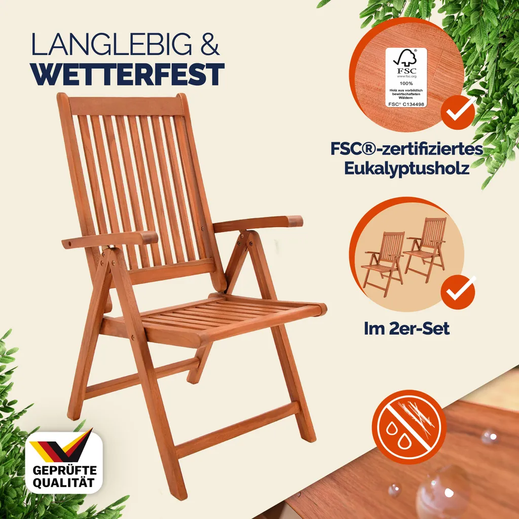 Set de 2 Chaises Pliantes Vanamo en Bois d'Eucalyptus pour Jardin - 3